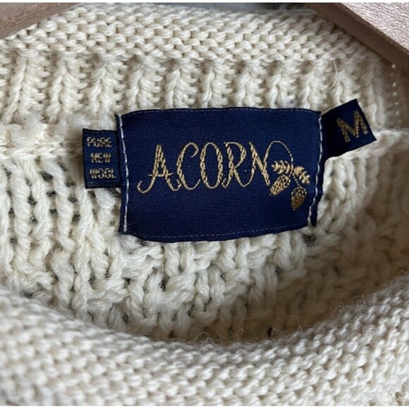 Acorn size M Wool Fisherman Roll Neck Sweater Sheep Ram Embroidered - Picture 5 of 8